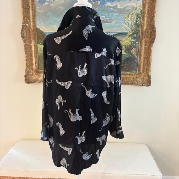 L’Agence Tyler Silk Leopard Cat Print Button Down Shirt Blouse Black Large NWT - Picture 13 of 13